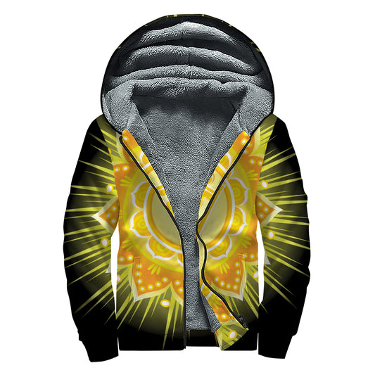 Manipura Chakra Mandala Print Sherpa Lined Zip Up Hoodie