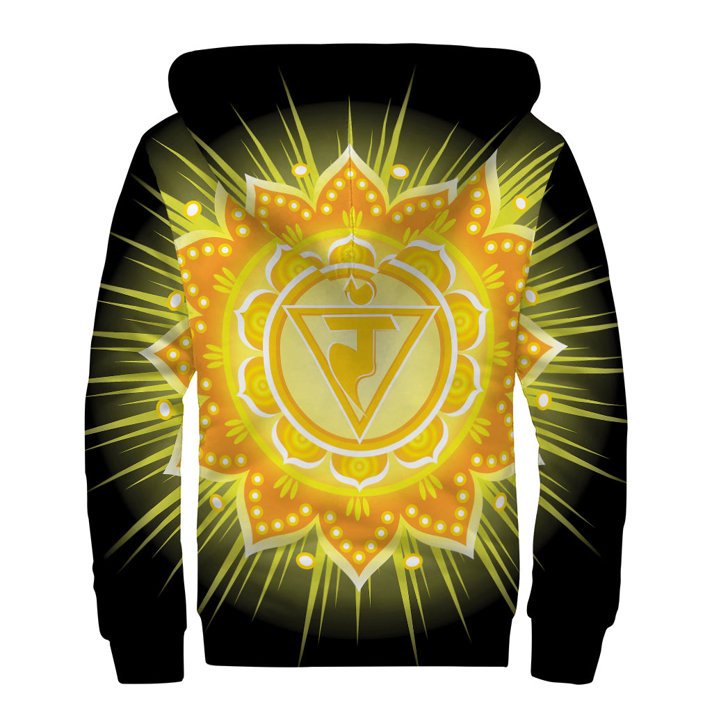 Manipura Chakra Mandala Print Sherpa Lined Zip Up Hoodie