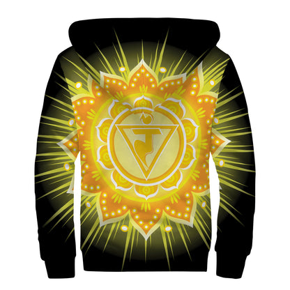 Manipura Chakra Mandala Print Sherpa Lined Zip Up Hoodie