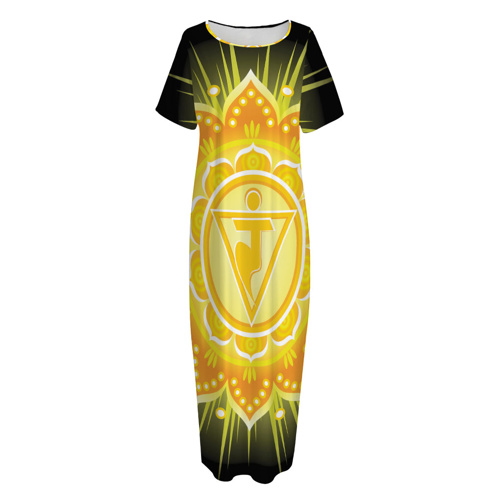 Manipura Chakra Mandala Print Short Sleeve Long Nightdress