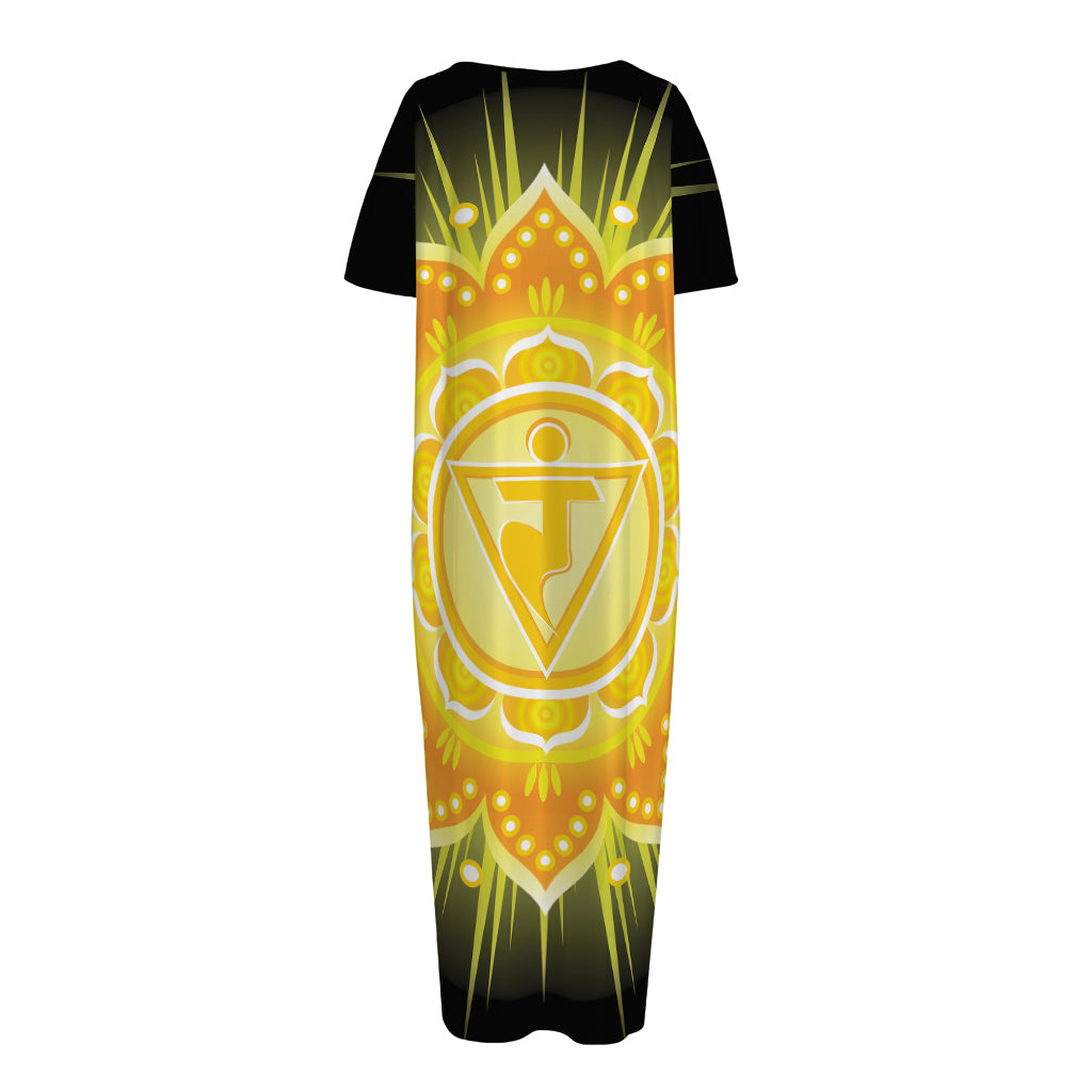 Manipura Chakra Mandala Print Short Sleeve Long Nightdress
