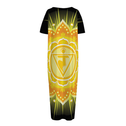 Manipura Chakra Mandala Print Short Sleeve Long Nightdress