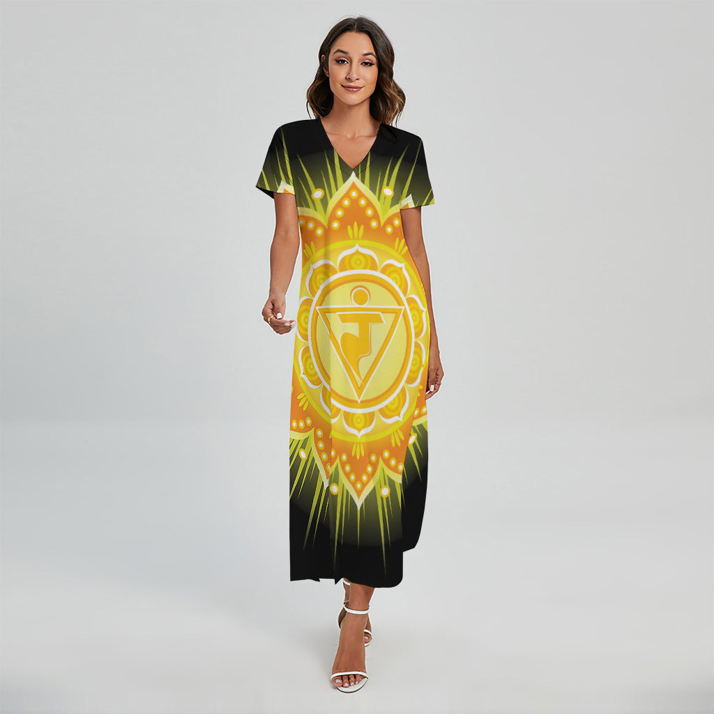 Manipura Chakra Mandala Print Short Sleeve Maxi Dress