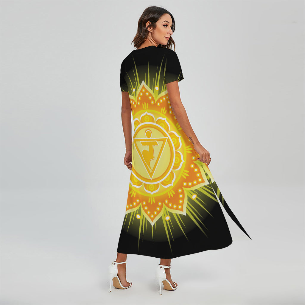 Manipura Chakra Mandala Print Short Sleeve Maxi Dress
