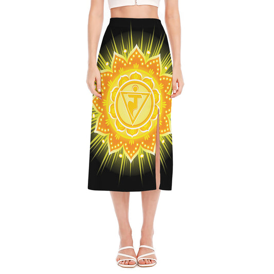 Manipura Chakra Mandala Print Side Slit Midi Skirt