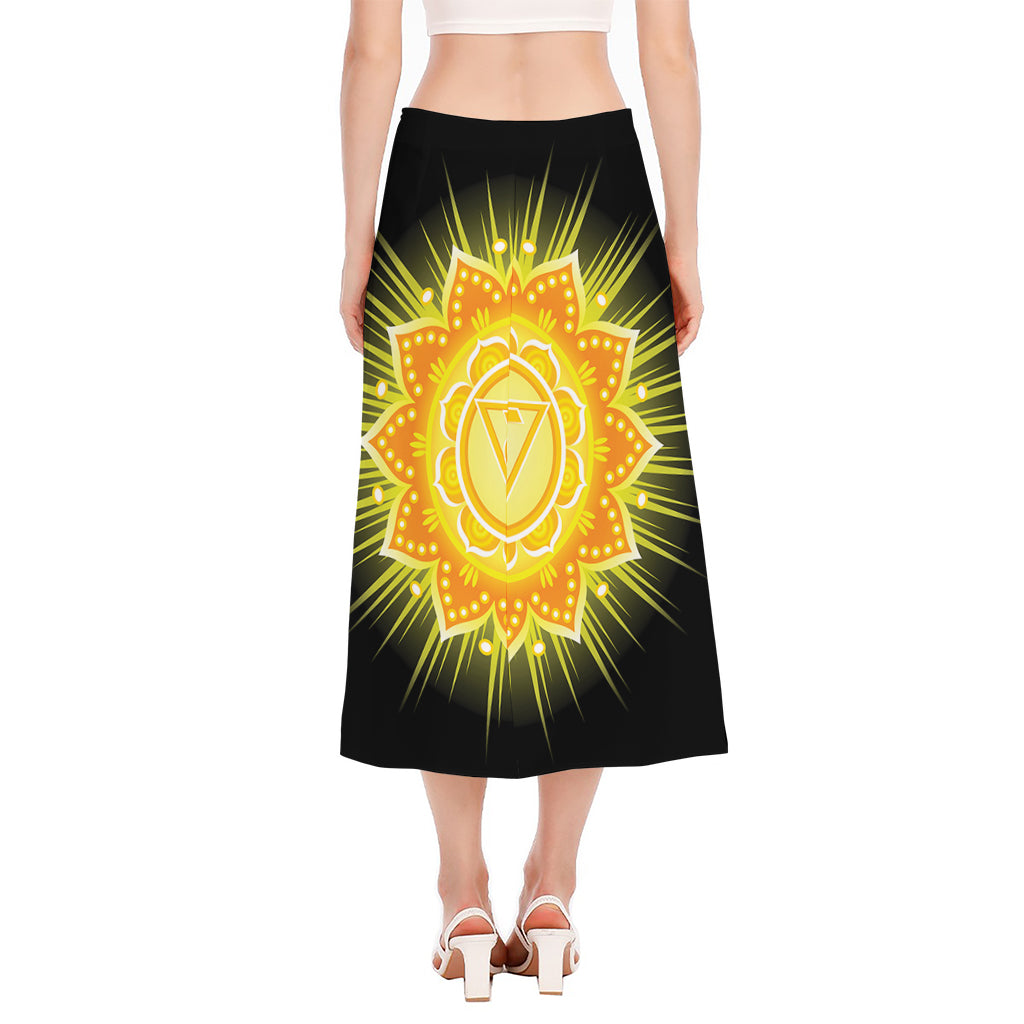 Manipura Chakra Mandala Print Side Slit Midi Skirt