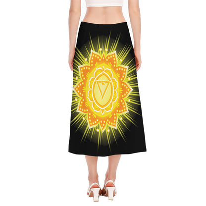 Manipura Chakra Mandala Print Side Slit Midi Skirt