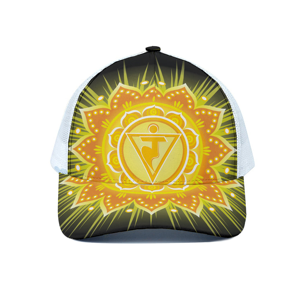 Manipura Chakra Mandala Print White Mesh Trucker Cap