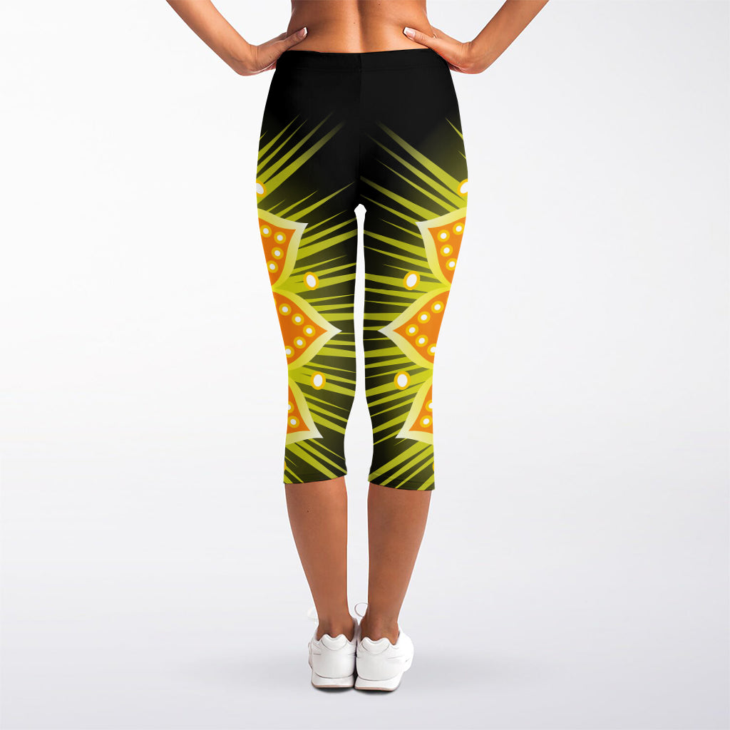 Manipura Chakra Mandala Print Women's Capri Leggings