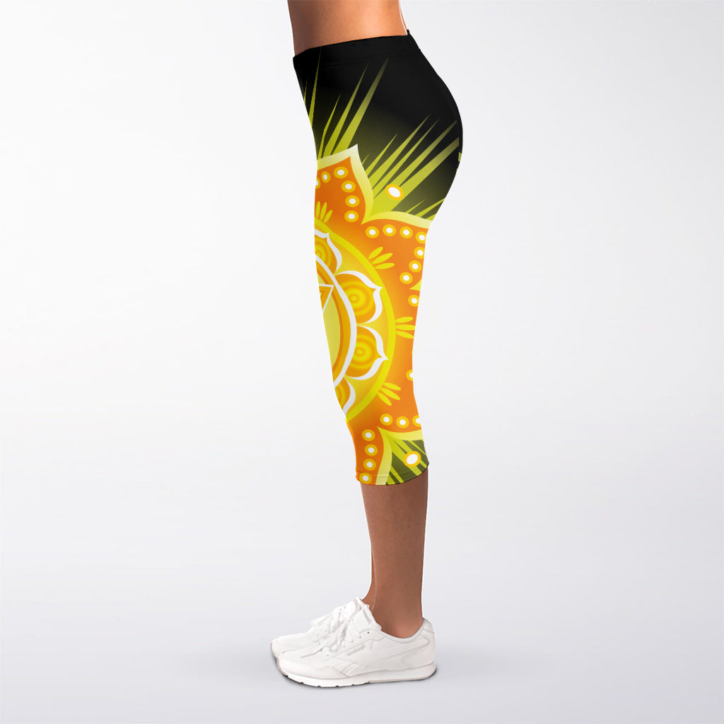 Manipura Chakra Mandala Print Women's Capri Leggings