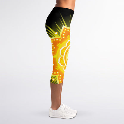 Manipura Chakra Mandala Print Women's Capri Leggings