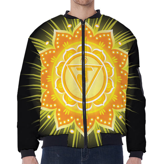 Manipura Chakra Mandala Print Zip Sleeve Bomber Jacket