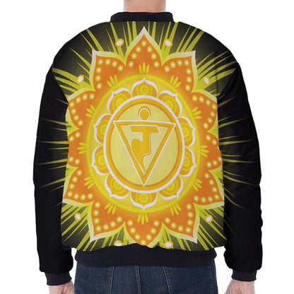 Manipura Chakra Mandala Print Zip Sleeve Bomber Jacket