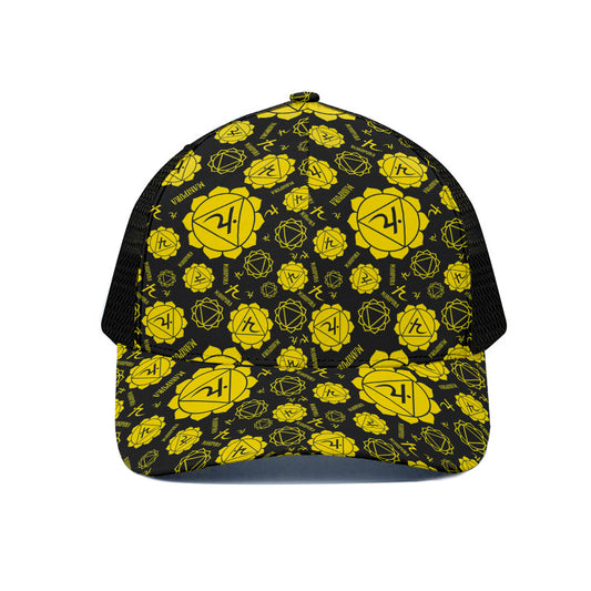 Manipura Chakra Pattern Print Black Mesh Trucker Cap