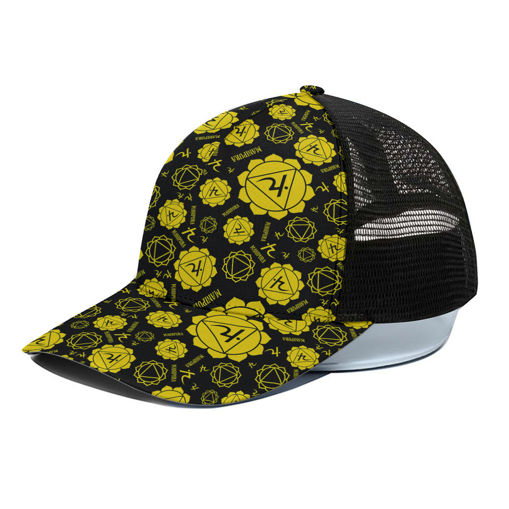 Manipura Chakra Pattern Print Black Mesh Trucker Cap