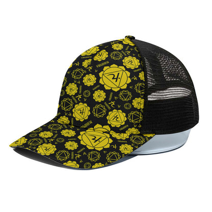 Manipura Chakra Pattern Print Black Mesh Trucker Cap