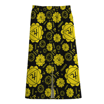 Manipura Chakra Pattern Print Cotton Front Slit Maxi Skirt