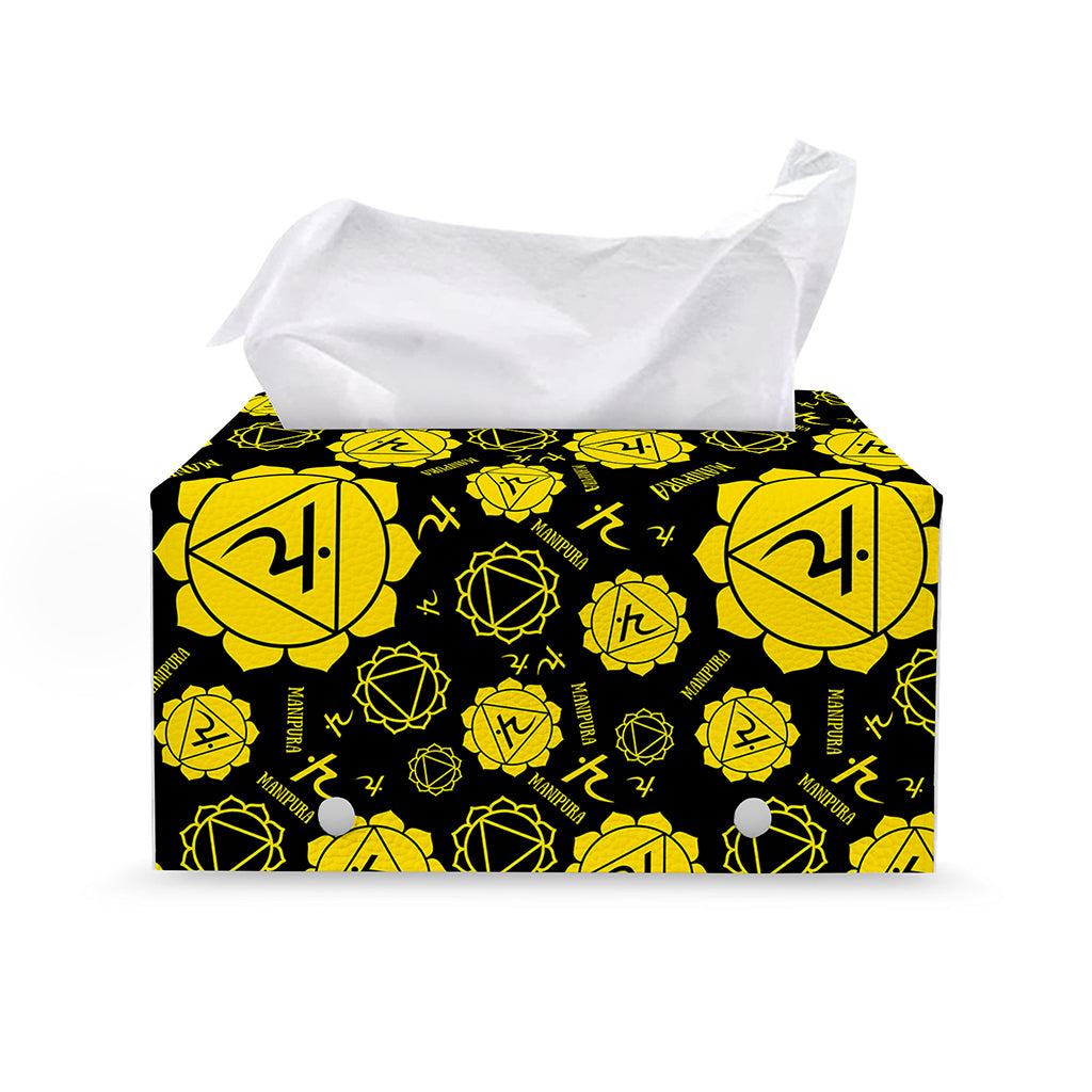 Manipura Chakra Pattern Print Leather Tissue Box Cover