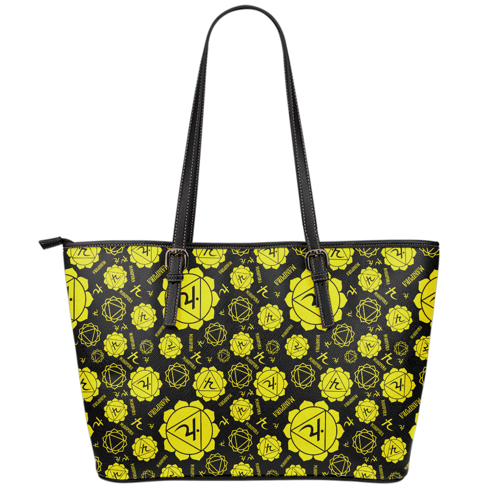 Manipura Chakra Pattern Print Leather Tote Bag