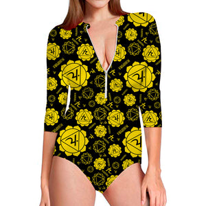 Manipura Chakra Pattern Print Long Sleeve Swimsuit