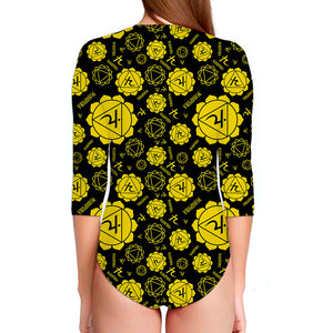 Manipura Chakra Pattern Print Long Sleeve Swimsuit