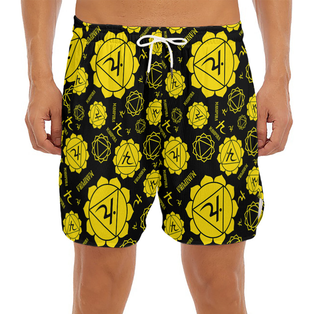 Manipura Chakra Pattern Print Men's Split Running Shorts