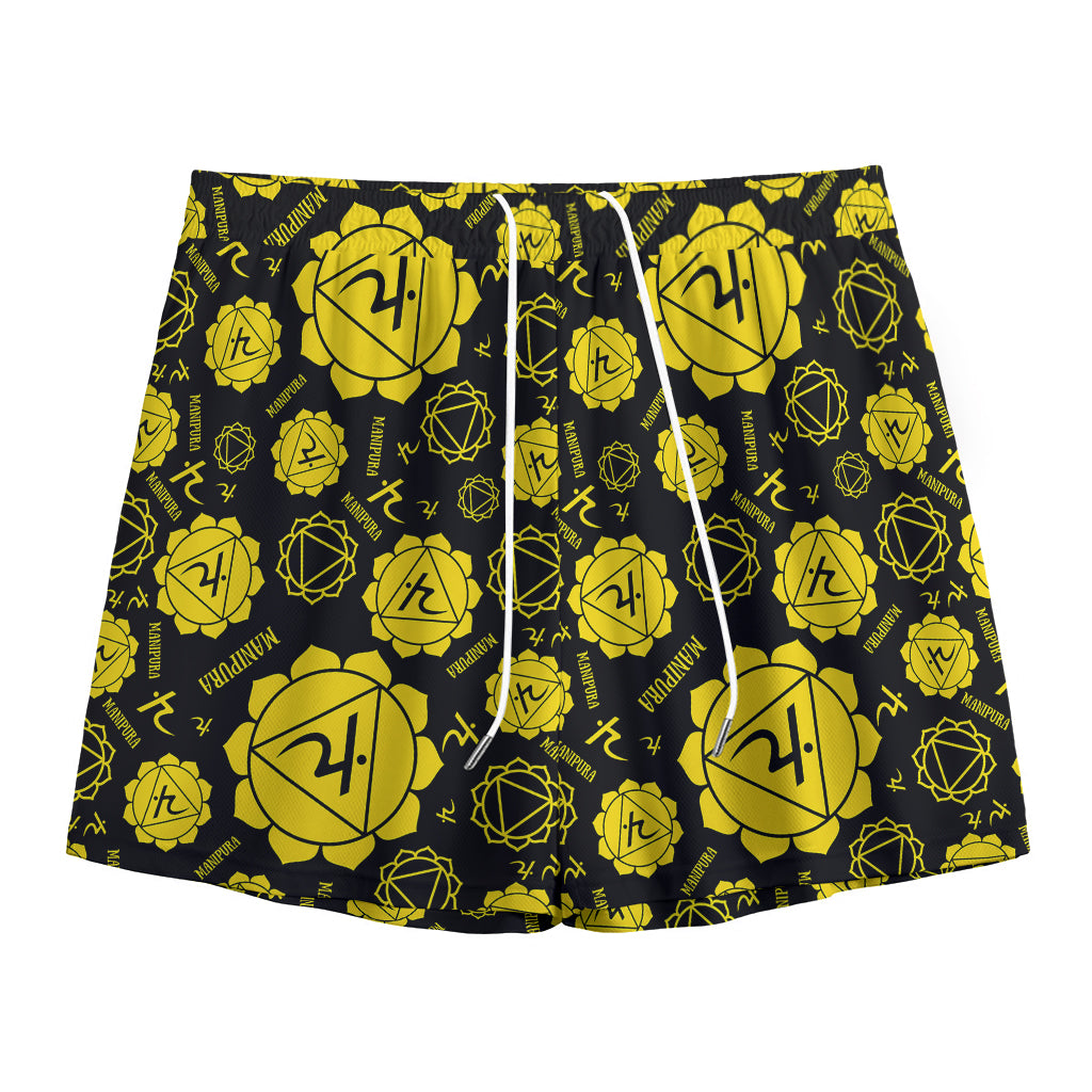 Manipura Chakra Pattern Print Mesh Shorts
