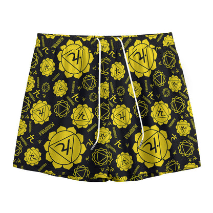Manipura Chakra Pattern Print Mesh Shorts