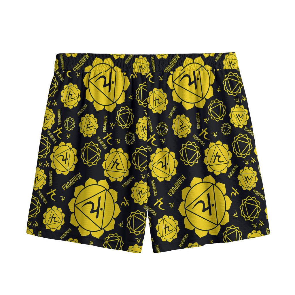 Manipura Chakra Pattern Print Mesh Shorts