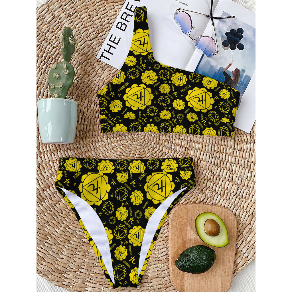 Manipura Chakra Pattern Print One Shoulder Bikini Top