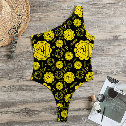 Manipura Chakra Pattern Print One Shoulder Bodysuit