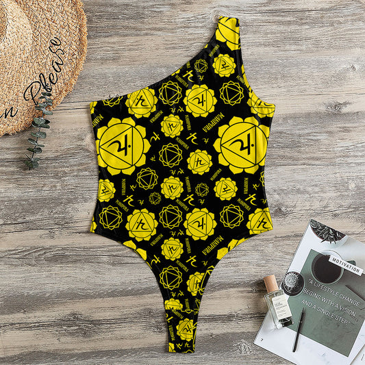 Manipura Chakra Pattern Print One Shoulder Bodysuit