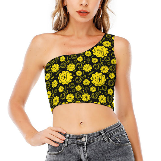 Manipura Chakra Pattern Print One Shoulder Crop Top