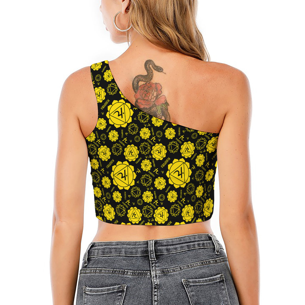 Manipura Chakra Pattern Print One Shoulder Crop Top