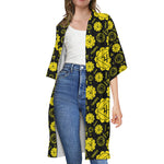 Manipura Chakra Pattern Print Open Front Beach Cover Up