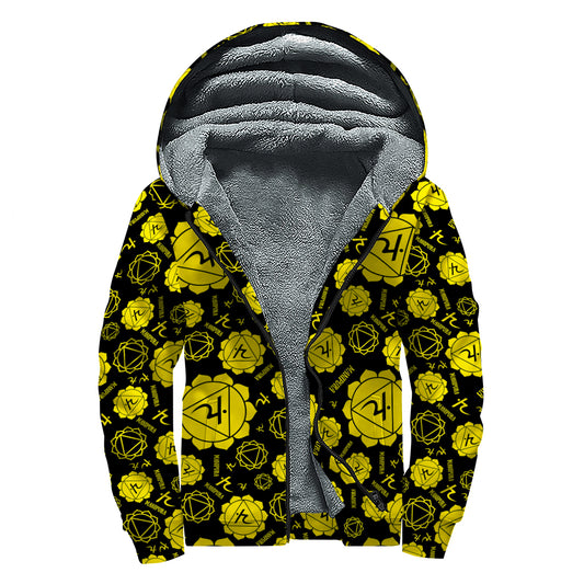 Manipura Chakra Pattern Print Sherpa Lined Zip Up Hoodie