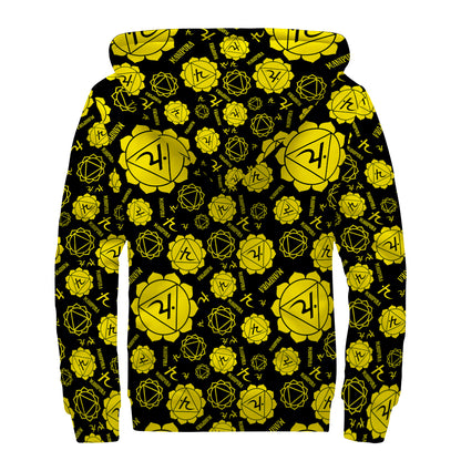 Manipura Chakra Pattern Print Sherpa Lined Zip Up Hoodie