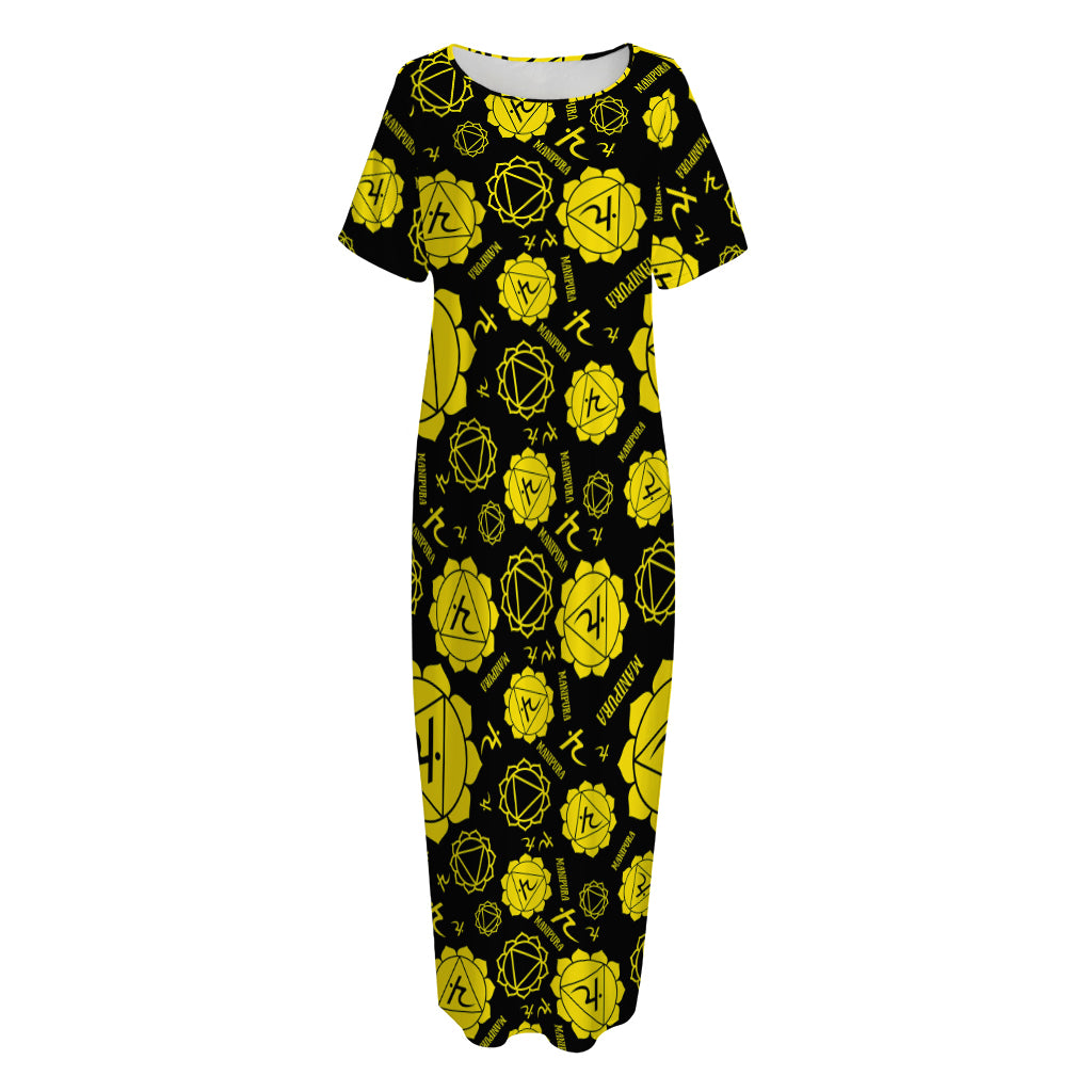 Manipura Chakra Pattern Print Short Sleeve Long Nightdress