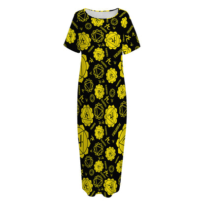Manipura Chakra Pattern Print Short Sleeve Long Nightdress
