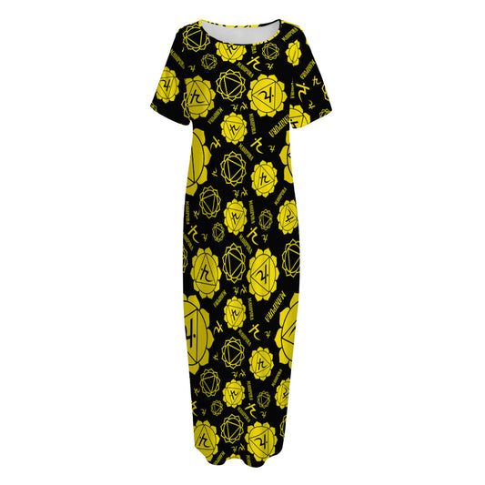 Manipura Chakra Pattern Print Short Sleeve Long Nightdress