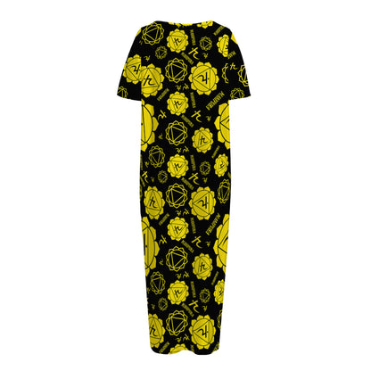 Manipura Chakra Pattern Print Short Sleeve Long Nightdress