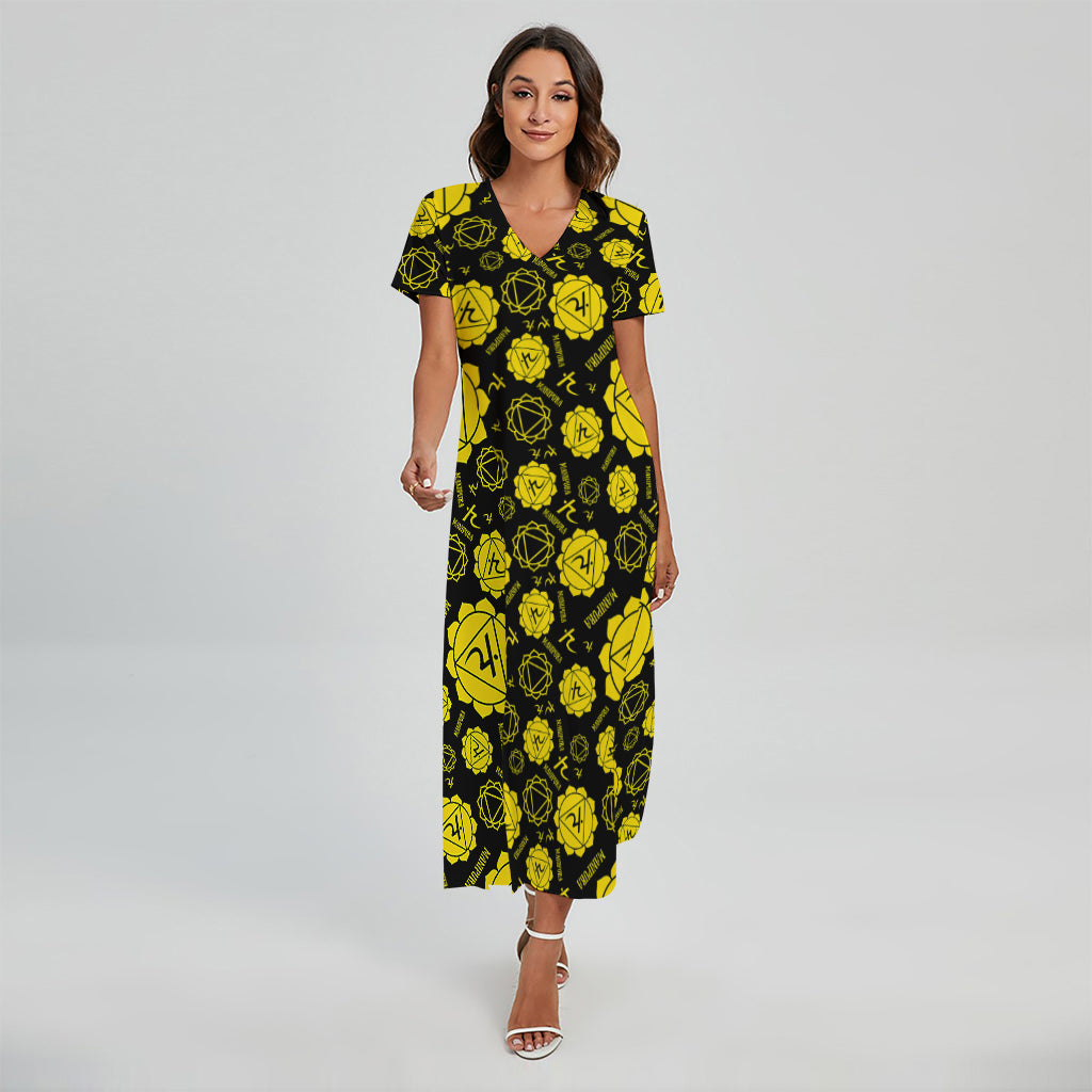 Manipura Chakra Pattern Print Short Sleeve Maxi Dress