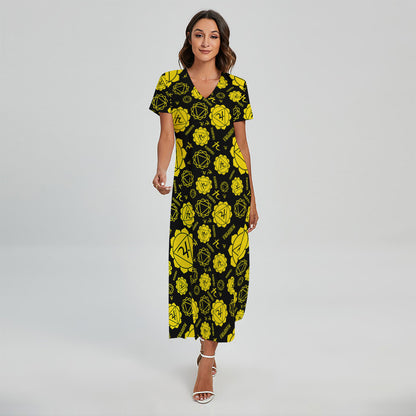 Manipura Chakra Pattern Print Short Sleeve Maxi Dress