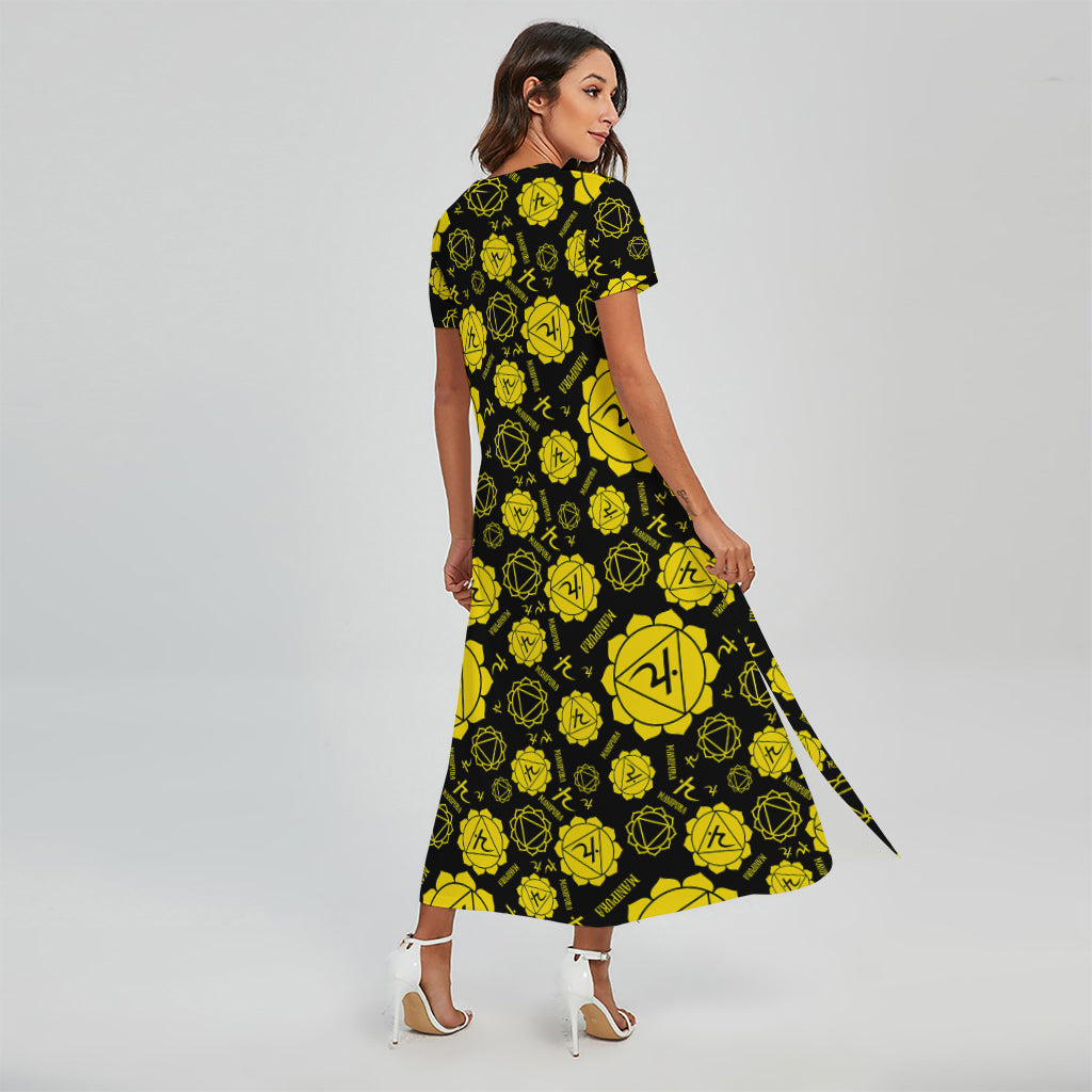 Manipura Chakra Pattern Print Short Sleeve Maxi Dress