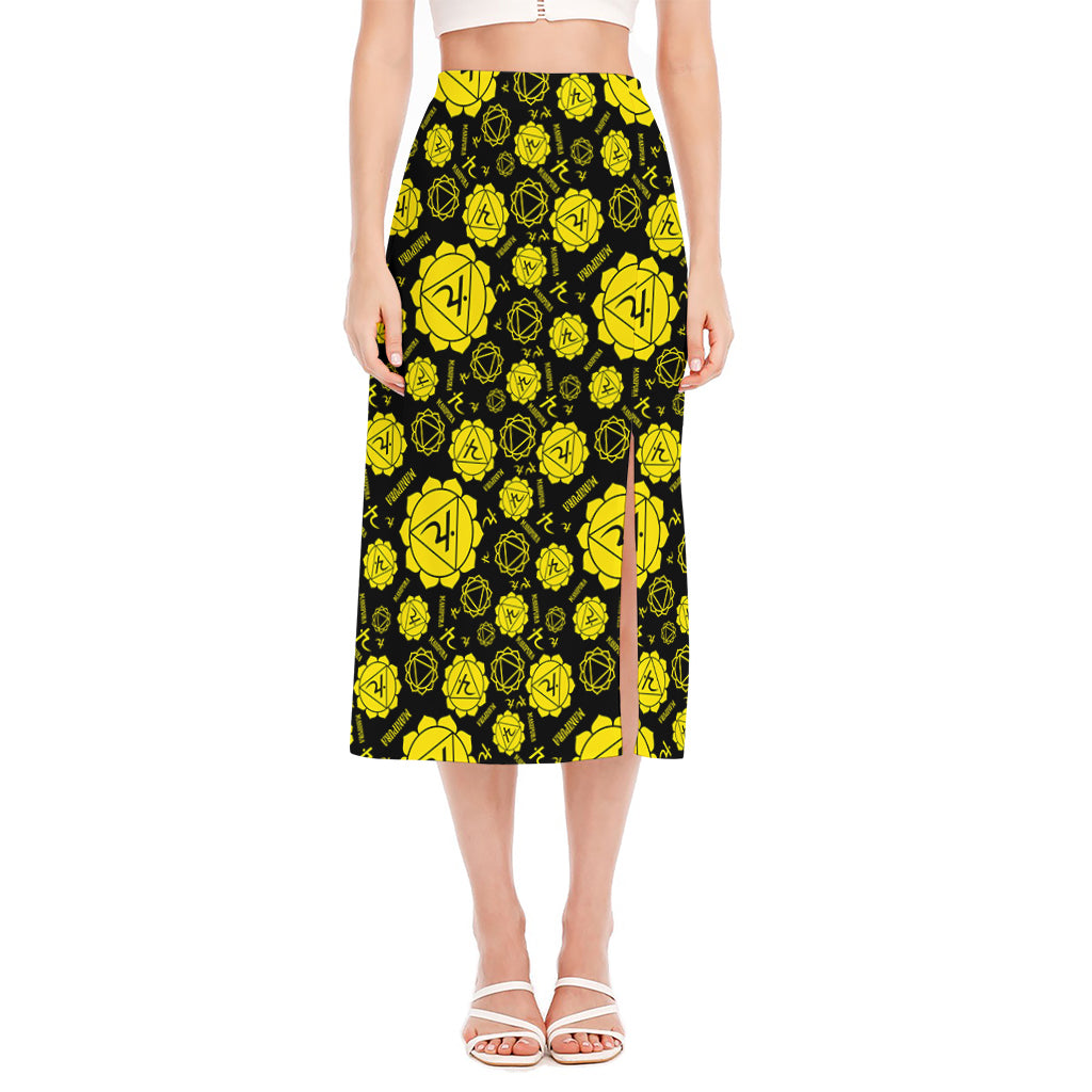 Manipura Chakra Pattern Print Side Slit Midi Skirt