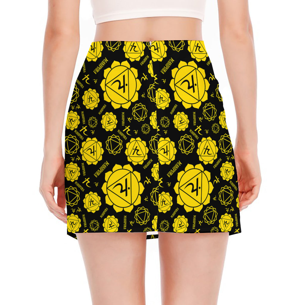 Manipura Chakra Pattern Print Side Slit Mini Skirt