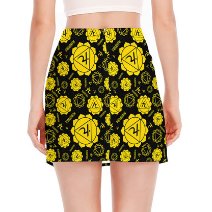 Manipura Chakra Pattern Print Side Slit Mini Skirt
