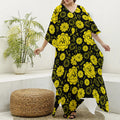 Manipura Chakra Pattern Print Silk V-Neck Kaftan Dress