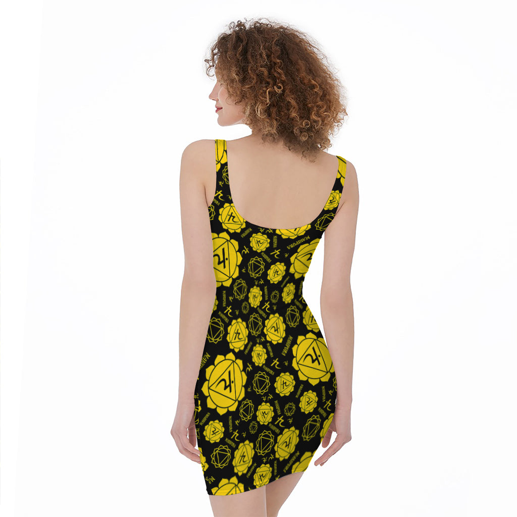 Manipura Chakra Pattern Print Sleeveless Bodycon Dress