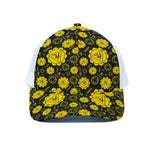 Manipura Chakra Pattern Print White Mesh Trucker Cap